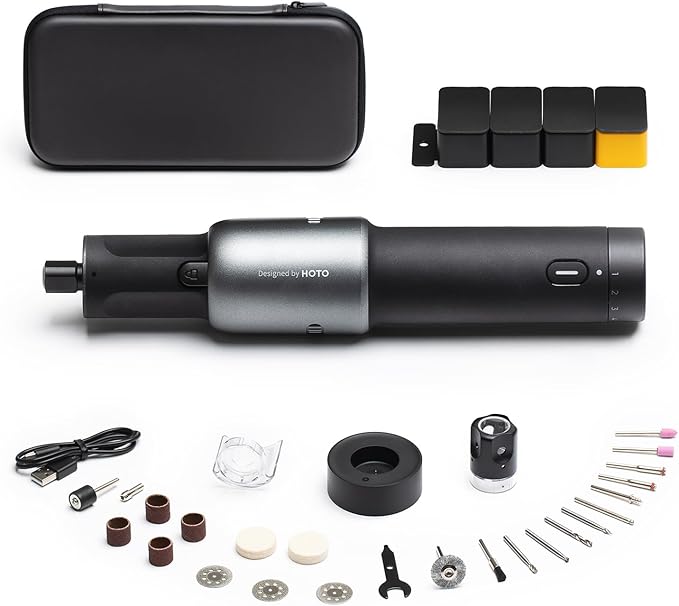 HOTO 4V Cordless Rotary Tool Kit, Upgraded Motor, 25000 RPM, 5 Variable Speed, 2000mAh, 35 Accessories, Engraving Pen for 3D Printer Sanding, Polishing, Drilling, Carving, Cutting, DIY Crafts