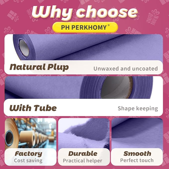 PerkHomy Light Purple Kraft Paper Roll 17.5" x 760" - Image 6