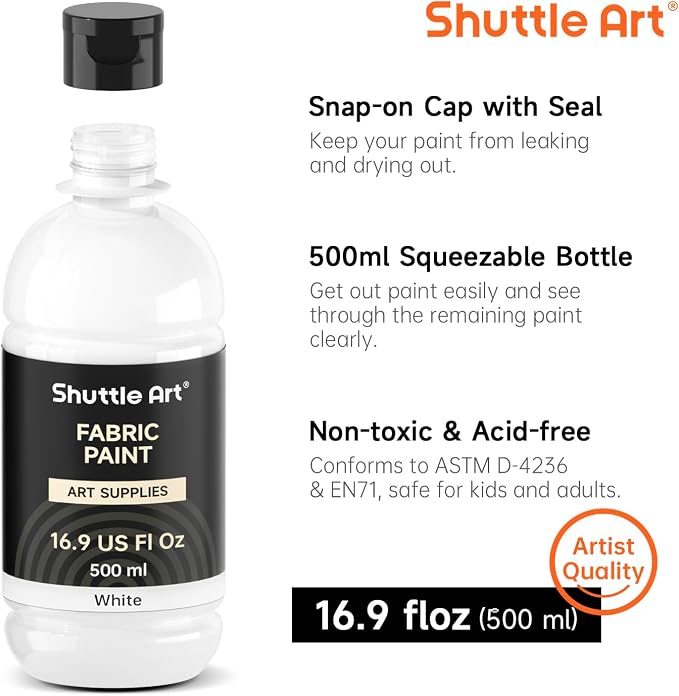 Shuttle Art White Fabric Paint, 16.9 oz Permanent Fabric Paint - Image 3