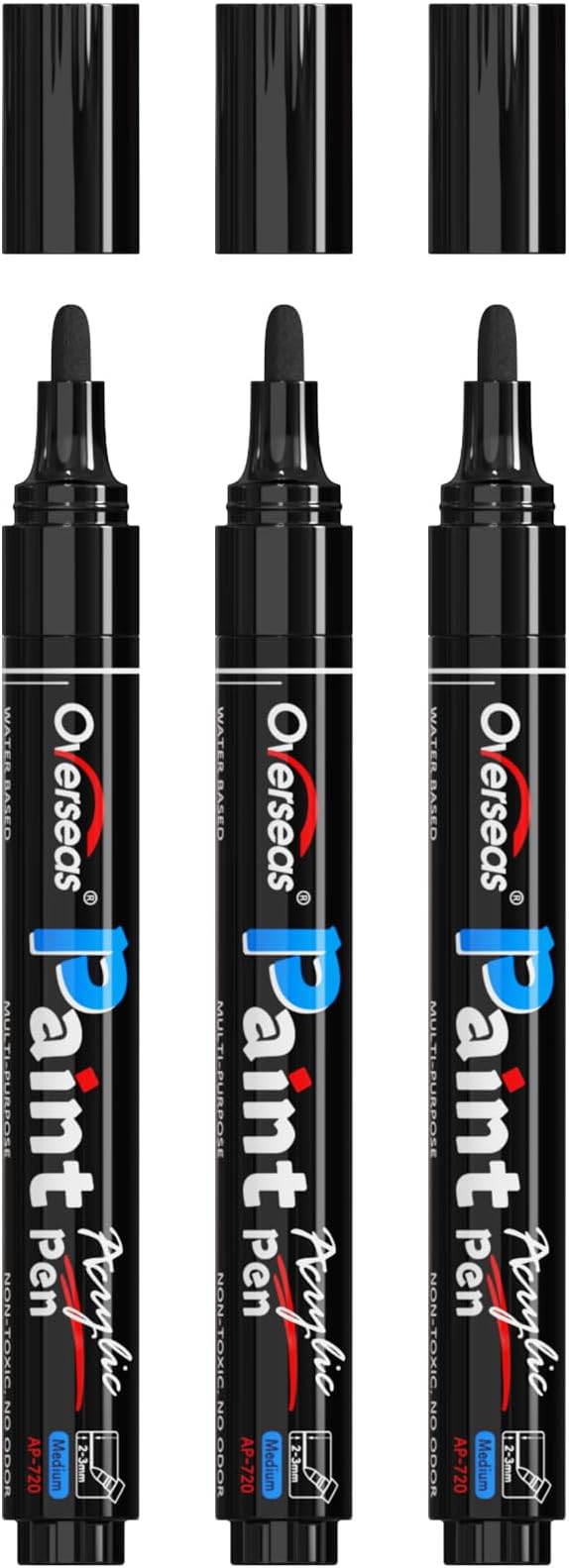 Overseas 3 Pack Black Acrylic Paint Pens Paint Markers Medium Tip | Waterproof by Overseas
