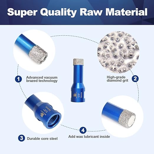 5/8 Inch Diamond Core Drill Bit for Porcelain Tile Ceramic Marble Granite Drilling,BRSCHNITT 2pcs Vacuum Brazed Diamond Hole Saw with 5/8-11 Thread (16mm 2pcs)