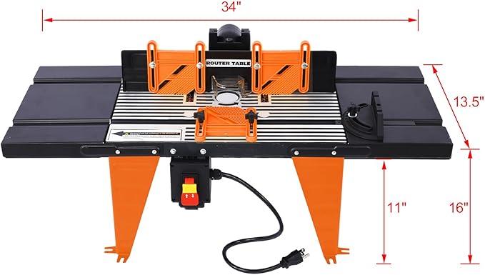 Electric Benchtop Router Table Wood Working Tool Craftsman Tool Stands Woodworking Bench Table Aluminum Strong Structure Tables for Woodworking Tasks (Black+Orange, 34")
