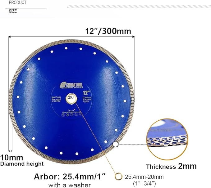 SHDIATOOL 12 Inch Diamond Saw Blade Cutting Porcelain Tile Ceramic Granite Marble Brick(2-Pack)
