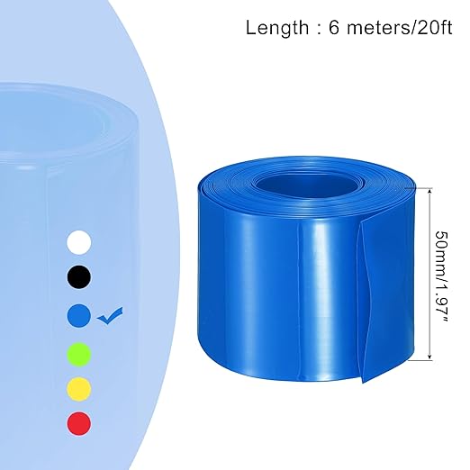 MECCANIXITY Battery Wrap PVC Heat Shrink Tubing 32mm Dia 50mm Flat 20 Feet(6meters) Blue Good Insulation for Battery Pack