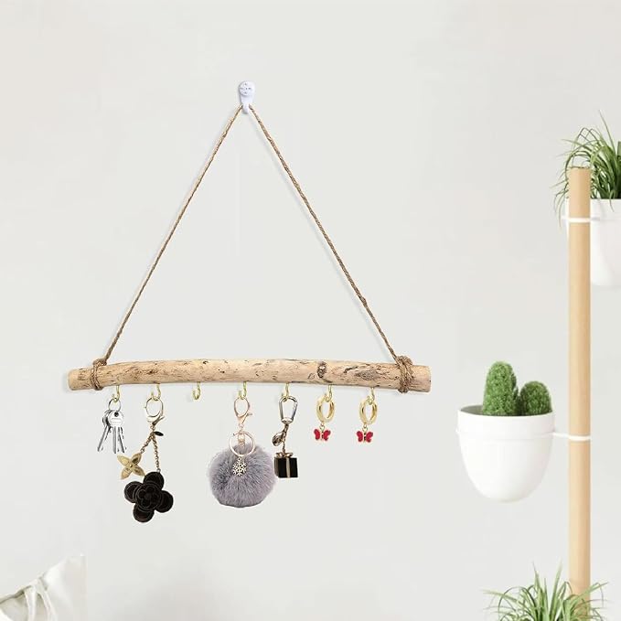 2 Pcs Decorative Floating Wall Shelves Coat Hooks Driftwood Branch Hook Branch - Image 4