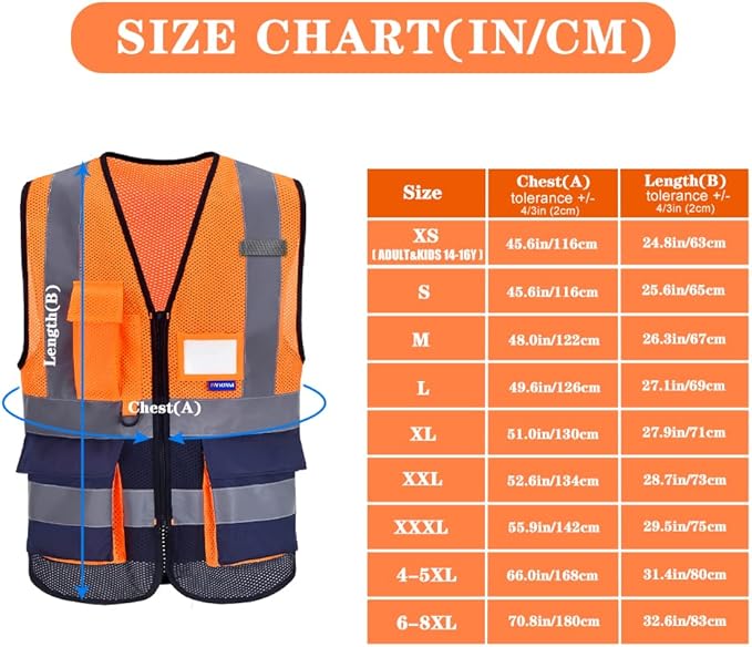 A-SAFETY High Visibility Mesh Safety Reflective Vest with Pockets and Zipper,Hi Vis Viz Reflective Safety Vest(Orange&Navy Mesh 3XL)