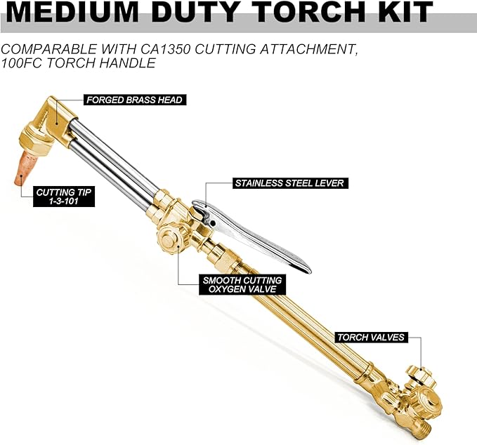 V-Type Medium Duty Oxyacetylene Cutting Torch - Compatible with CA1350 Cutting Attachment, 100FC Torch Handle, 3-101 Cutting Nozzle