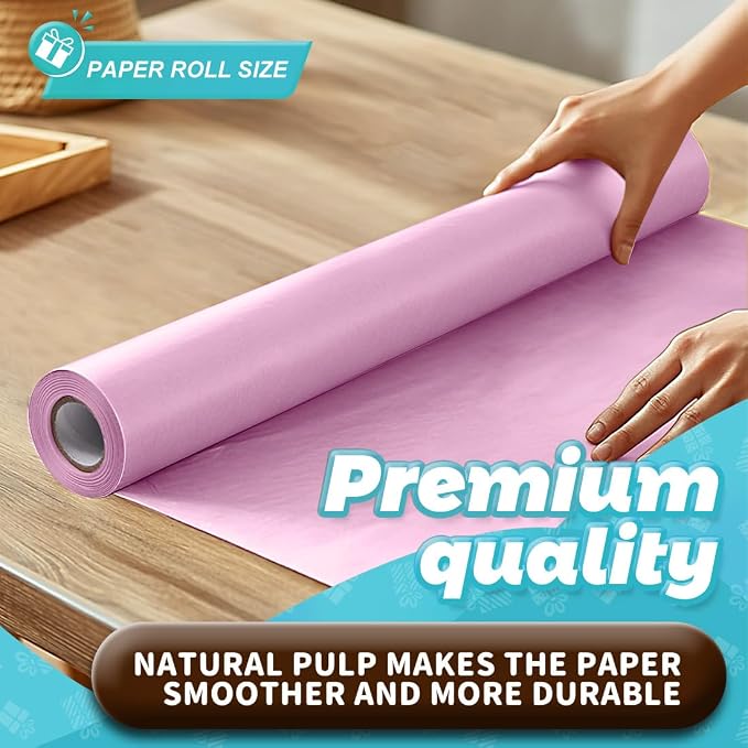 PerkHomy Light Pink Kraft Paper Roll 17.5" x 760" - Image 3