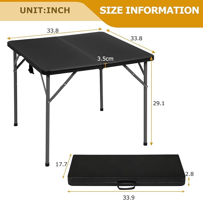 FDW 34" Folding Card Table Plastic Table Portable Square Height Dining Table - Image 3