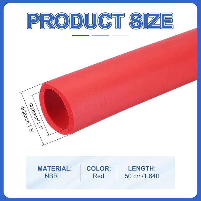 uxcell Pipe Insulation Tube Foam, 1-1/8" ID x 3/16" Thick x 1.64ft Foam Pipe Cover Non-Slip Hollow Tubing Guitar Air Conditioner Stand Fitness Equipment Handles, Red