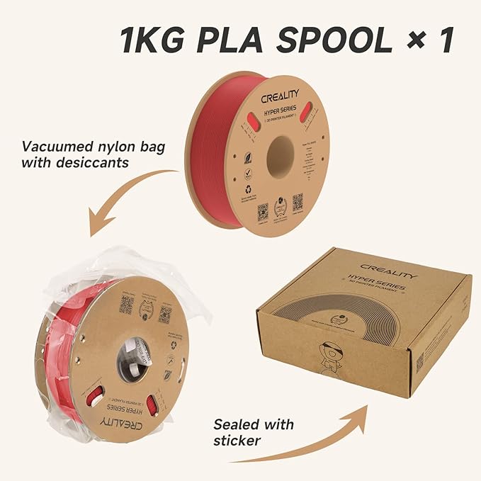 Official Creality Hyper PLA Filament 1.75mm, High Speed PLA 30-600mm/s 3D Printer Filament, Dimensional Accuracy +/-0.02mm, Fit Most FDM 3D Printers，1KG(2.2lbs) Spool Red