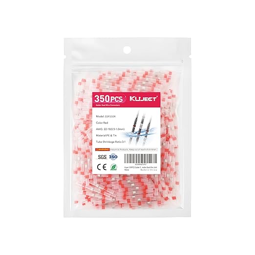 Kuject 350PCS Solder Seal Wire Connectors AWG 22-18, Red Solder Seal Heat Shrink Butt Connectors Terminals Sleeve Waterproof Wire Splice Connector for Marine Automotive Boat Wire Joint