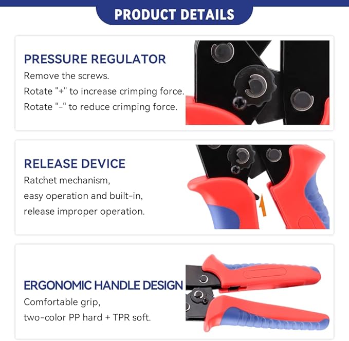 HKS Non-insulated 24-16 AWG Open Barrel Crimping Tool 0.25-1.5mm², Ratcheting Crimper for Dupont Molex JST TE Terminals & EPC PCIE SATA Pins - SN-58B