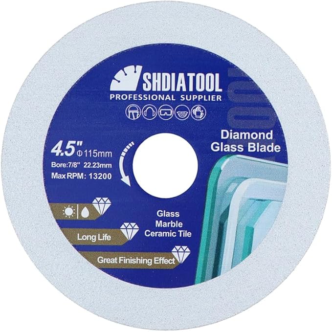 SHDIATOOL Diamond Glass Cutting Disc 4-1/2-Inch Saw Blade, Ultra-Thin Cut Off Wheel for Tile Ceramic Porcelain Marble 115mm