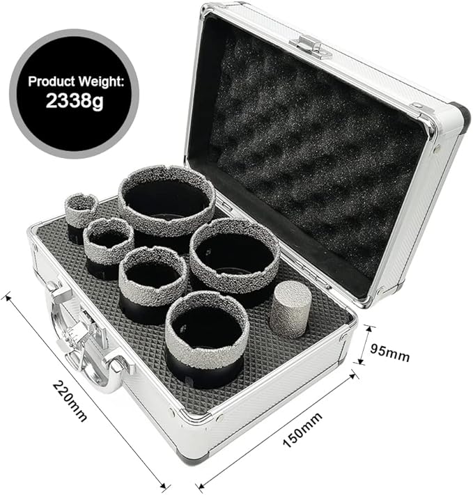 SHDIATOOL Diamond Core Drill Bits Set Hole Saw Kit for Porcelain Tile Ceramic Marble Brick Vacuum Brazed Cutter 7-Piece (25/35/45/51/65/76mm)+25mm Finger Bits
