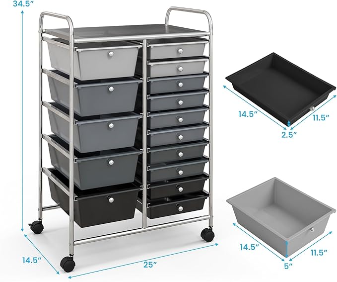 Giantex 15 Drawers Rolling Cart, Classroom Organizers, Storage Cart - Image 3