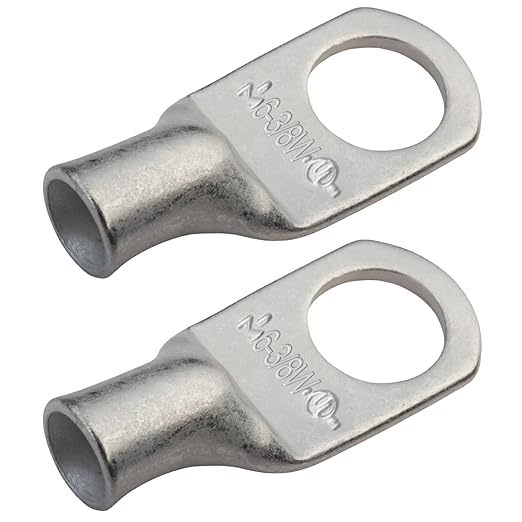 SELTERM 2pcs 6 AWG 3/8" Stud Tinned Copper Wire Lugs, Battery Lugs, Ring Terminals, Battery Cable Ends, 6 Gauge Ring Terminal Connectors, UL Marine Grade Electrical Battery Terminal Connectors