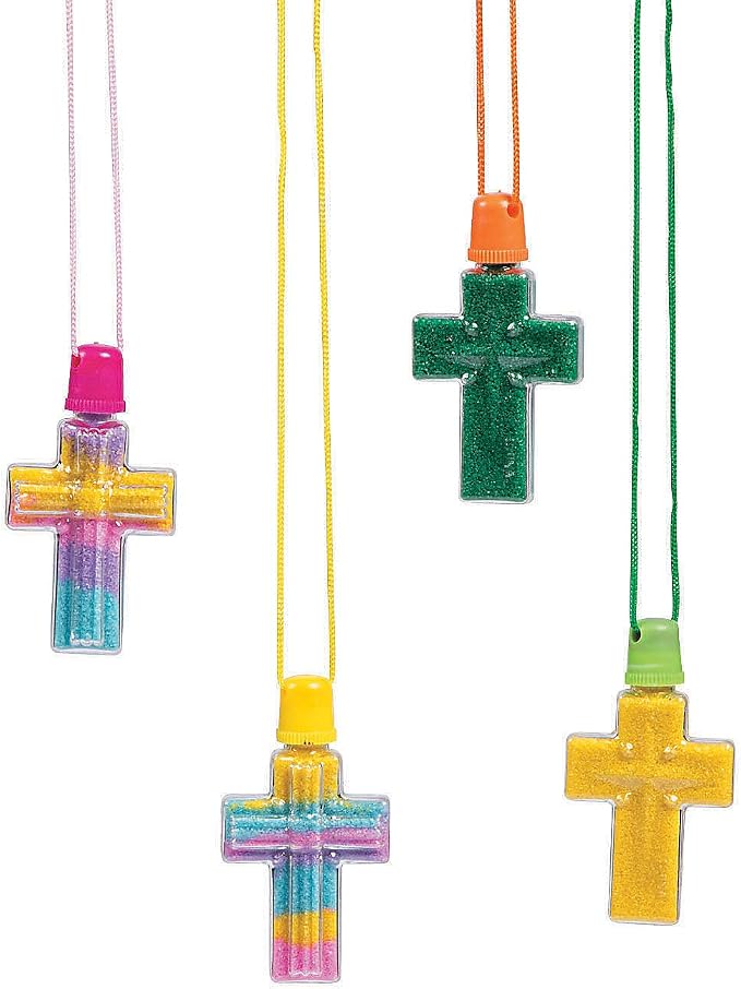 Fun Express Cross Sand Bottle Necklaces & Craft Set – Religious Decor by FunExpress
