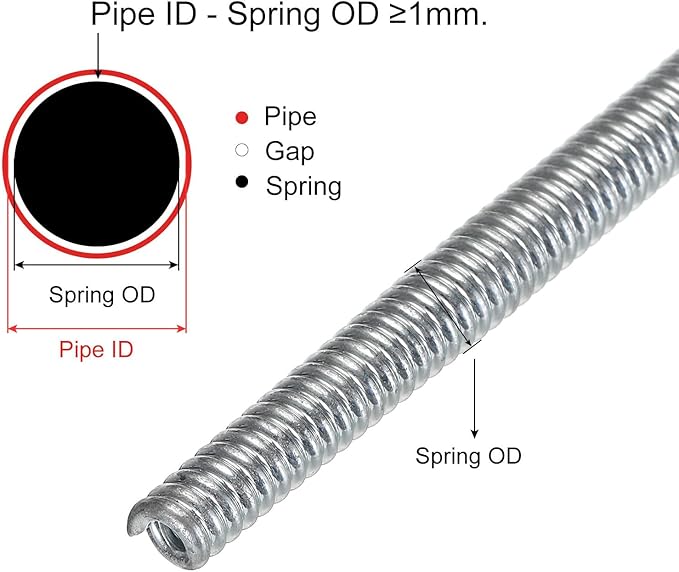 MECCANIXITY Spring Tube Bender OD 9mm/0.35" Steel Spring Pipe Copper Tubes 2500mm/98.42" Long for 1/2" Copper Pipe(12mm) in Home Renovations,Electrician Wiring Bending Pipe(insert-pipe use)