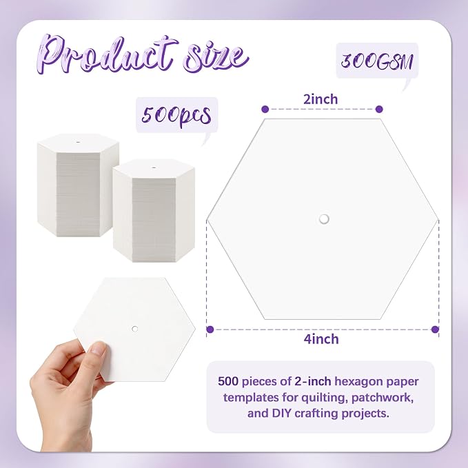 500 PCS Hexagon Piecing Paper Templates, Quilting Templates Accessories - Image 2