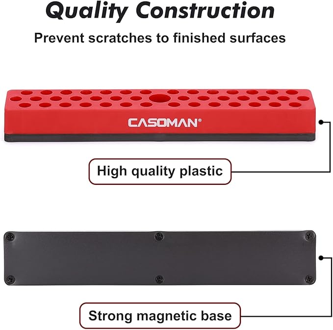 CASOMAN 2PCS 1/4" Hex Bit Organizer with Magnetic Base - Red, 86 Hole Bit Organizer with Strong Magnetic Base, Magnetic Bit Organizer for Your Specialty