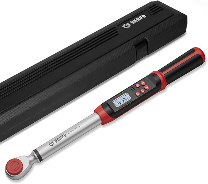 Digital Torque Wrench 1/2 Inch Drive, 45CM/17.72 Inch, ±2% Accuracy 5-99.5 ft-lbs./6.8-135Nm Electronic Torque Wrench with Preset Value, Buzzer and LED Notification for Moto, Car