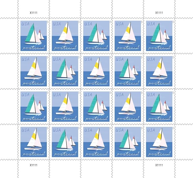 United States Postal Service Sailboats 2023 Blue Rectangular Postcard Stamps - Image 6