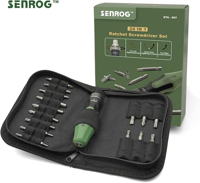 24 in 1 Multi-Bit Ratcheting Screwdriver, Magnetic Interchangeable Ratchet Screwdriver with Changeable Bits（Phillips,Slotted,Hex,Square,Torx）for Home,Work,DIY.