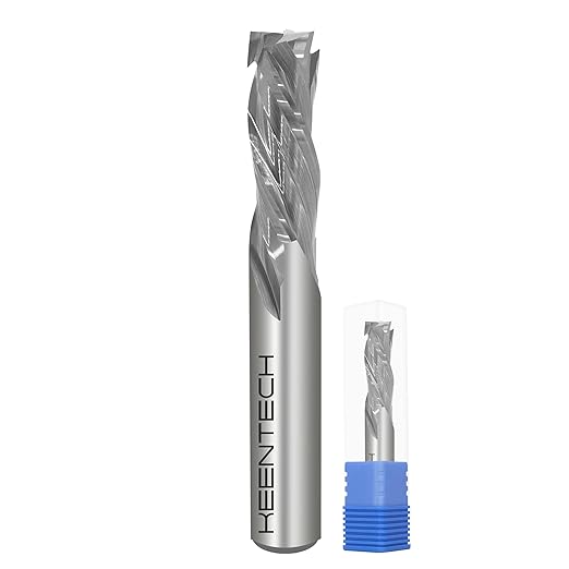 KEENTECH 1/2" Shank 3 Flute Flat Tip Compression Sprial Router Bit for CNC Router Machine, 1/2" Cutting Diameter, 1-3/8" Cutting Depth, for Wood Cutting, Custom Furniture, Slot Mortise, Engraving