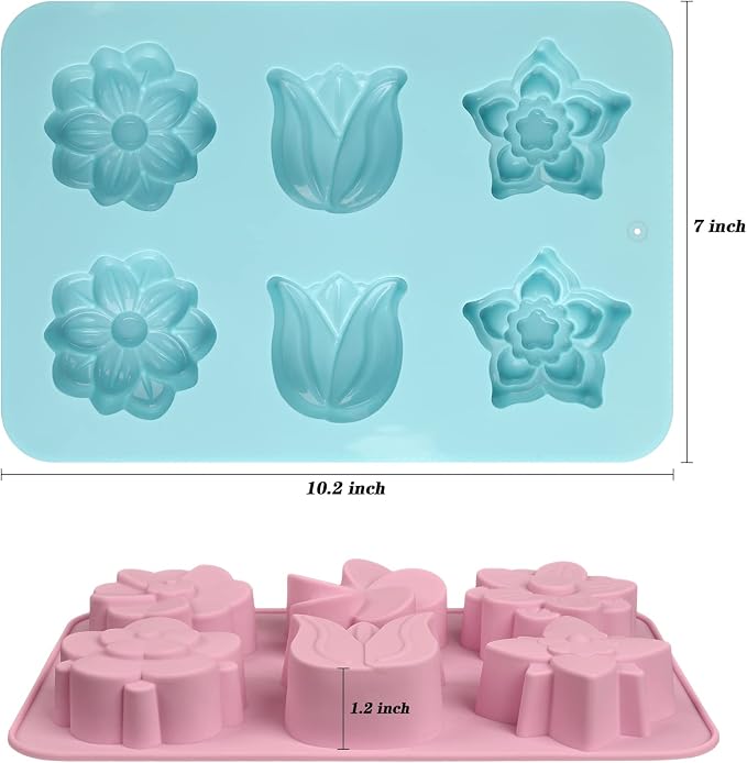 Sakolla 6-Cavity Flower Soap Molds Silicone, 2 Pack Tulip Different Flower - Image 2
