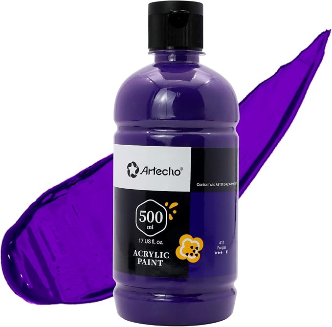 Artecho Purple Acrylic Paint 500ml / 17oz Large Bottle | Semi Glossy Finish by Artecho