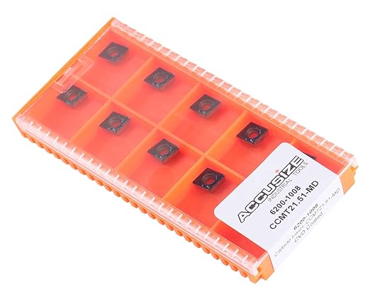 Accusize Industrial Tools Ccmt21.51-Md Cvd Coated Carbide Inserts, 10 Pcs/Box, Black and Yellow, 2200-1008
