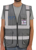 Dib Safety Reflective Vest High Visibility with Pockets and Zipper, Gray L