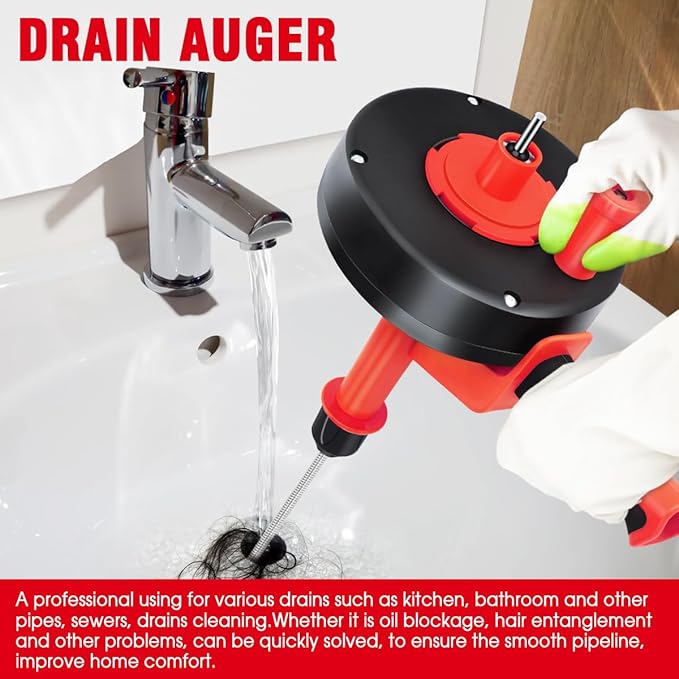 Drain Auger 42ft Heavy-Duty Plumbing Snake for Bathroom, Shower,Sink, Bathtub & Toilet Clogs - Extra-Long Flexible Drain Snake, Hair Clog Remover for Kitchen Sink and Sewer Pipe