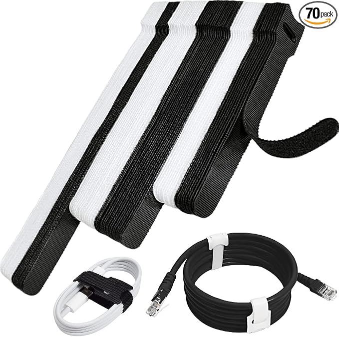 70pcs Cable Ties Reusable Black and White Wire Ties Cable Management Cord Ties by NAYZWOK