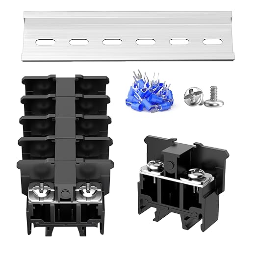 5Pcs JHY1 DIN Rail Terminal Blocks, 600V 63A, 16-10mm², Detachable & Assemblable Terminal Strip Blocks, 10Pcs 16-14 AWG Insulated Fork Spade Wire Connectors & 4.92 Inch DIN Rail Included