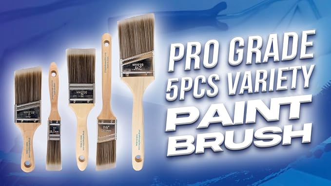 Pro Grade Paint Brushes, 5-Piece Paint Brush Set, Flat & Angle Brushes - Image 9
