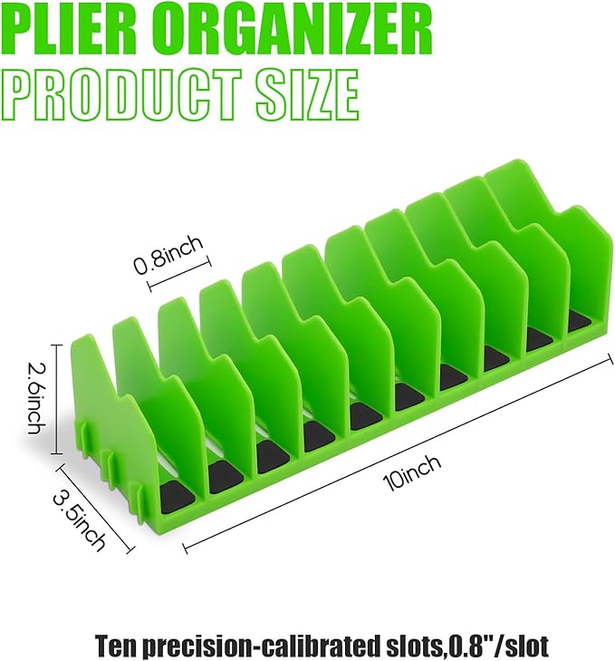 2 Pack Plier Orgainzer for Drawers, Tool Organizer Rack with Extendable Design & Non-Slip Rubber Base, Fits 3" H, 20 Slots Drawer Storage for Pliers, Wrenches, Screwdrivers and More,Green