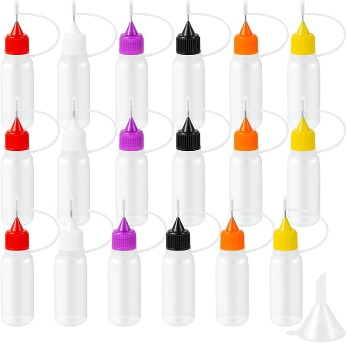 18PCS Precision Needle Tip Glue Applicator Bottles, 6 Color 10ML/1 OZ Fine by YEAJOIN