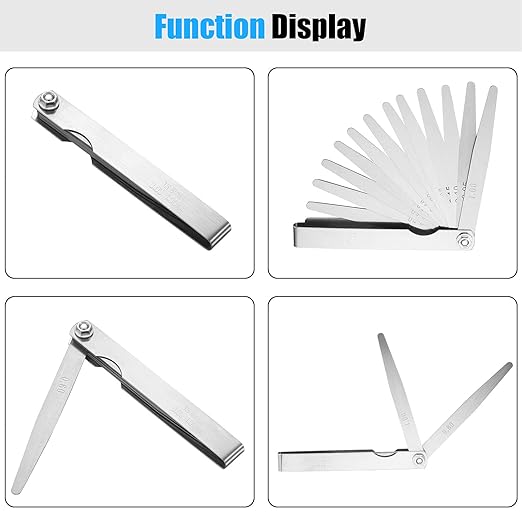 Hotop 13 Blades Steel Feeler Gauge Tapered Feeler Gauge Set Stainless Steel Dual Marked Metric and Imperial Measuring Tool for Measuring Gap Thickness or Width(0.05-1.00 mm)