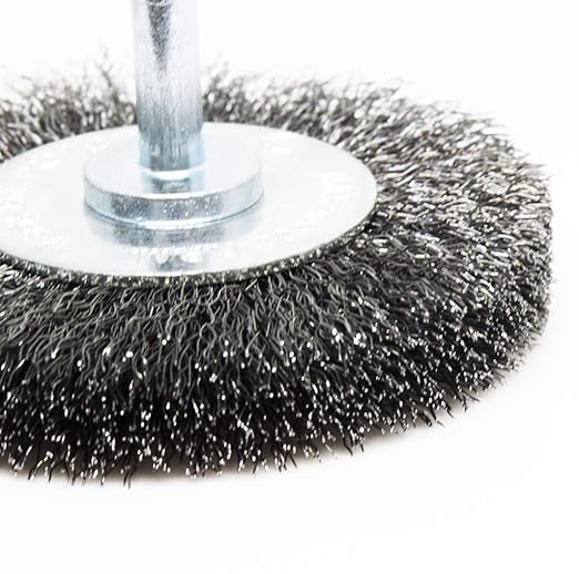 Benchmark Abrasives 3" Mounted Crimped Wire Wheel for Cleaning deburring on Cast Iron, Steel, Titanium, Nickel, 1/4" Shank for Rotary Tools (5 Pack) - Carbon Steel