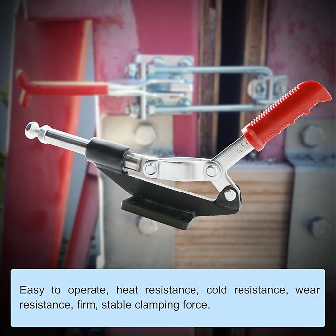 1Set Plunger Stroke Clamp w Flange Base Plate 1500lbs Holding Capacity for Suitable for Toolbox, Door, Box, Trunk, Tractor Cover, Smoke Cover, Woodworking Fixture and Quick Release Pull Lock.