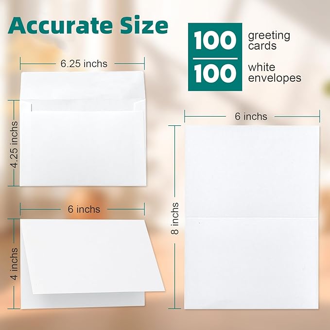 100 Pack White Blank Cards and 100 Pack Envelopes 4x6, Note Greeting Cards and - Image 2