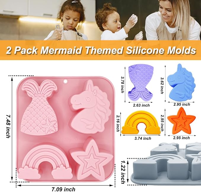 2 Pack Unicorn Molds Silicone 4 Cavity 3D Big Cartoon Themed Baking Mould Tray - Image 2