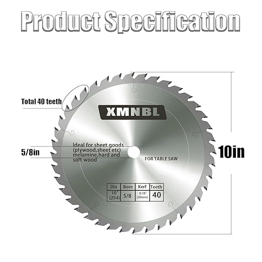 10 Inch Table Cutting Saw Blade 40 Tooth,Replace for Forrest WW10407125 Woodworker II 10-Inch 40 Tooth Blade,Compatible with DEWALT 10" Table Saw,Wood Fine Finish Cutting 1" Arbor Longer Life 5X