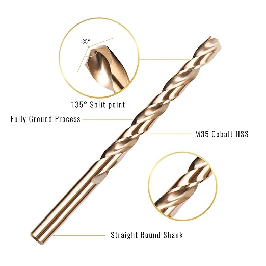KENDO 29PCS Cobalt Drill Bit Set (1/16''-1/2''), M35 High Speed Steel, Twist Jobber Length for Hardened Metal, Stainless Steel, Cast Iron, Wood and Plastics, with Metal Index Storage Box