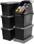 WYT 7 Quart Storage Bins with Lids and Latch, 6-Pack Stackable Plastic Organizing Box with Buckle and Handle, Durable Nestable Totes Containers (Black/Grey)