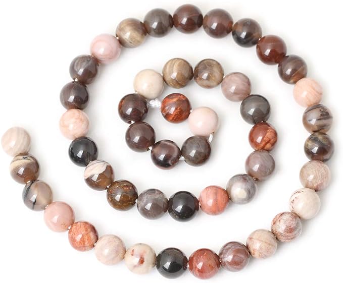 45PCS 8mm Natural Silicified Wood Jade Gemstone Round Loose Beads - Image 2