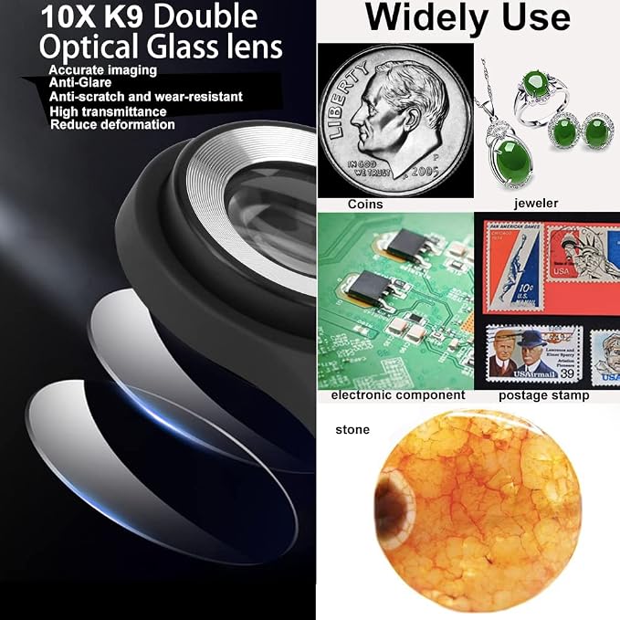 Handheld Jewelers Loupe with Scale, Magnifying Glass Loop with UV and LED Light - Image 5
