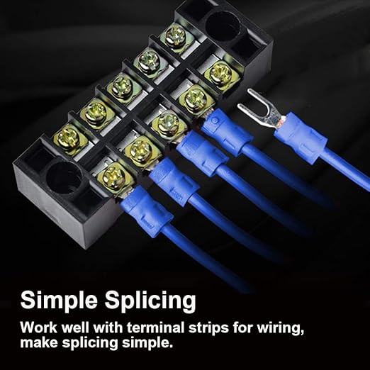 100pcs Insulated Fork Spade Wire Connectors, U Type Electrical Crimp Terminal for 16-14AWG Cable by MILAPEAK (Blue)